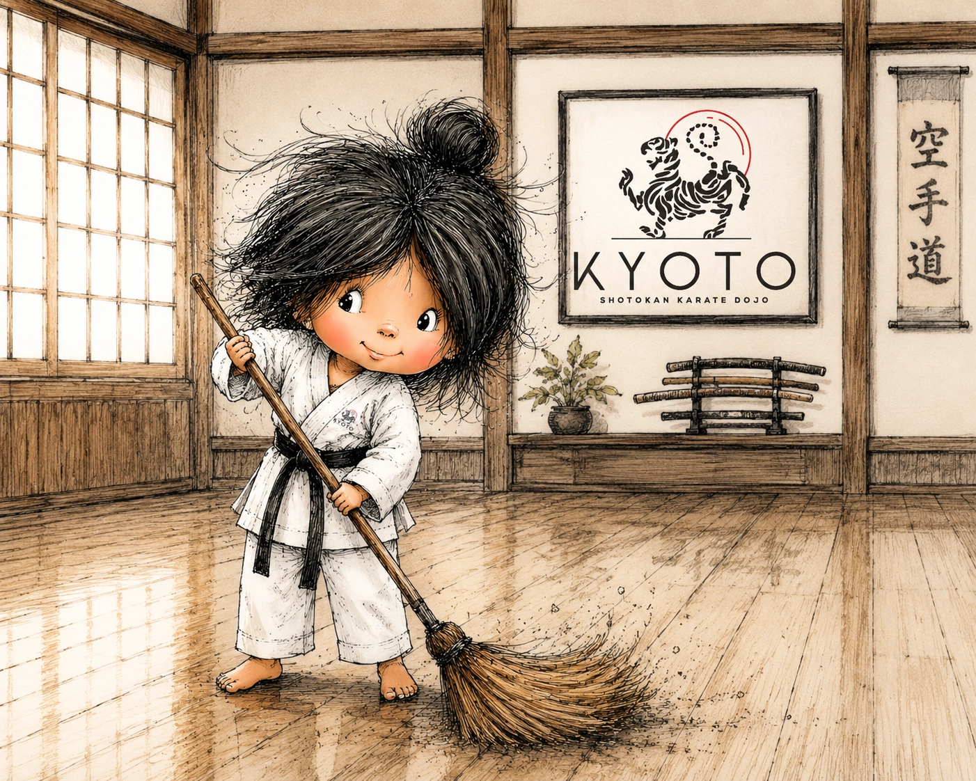Kyoto Karate Bristol - Girl sweeping dojo