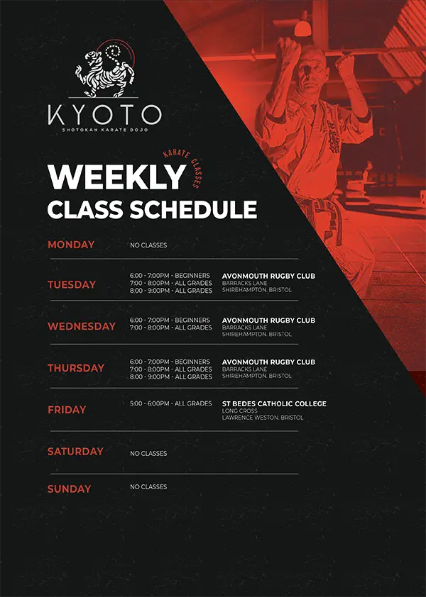 Kyoto Karate class timetable