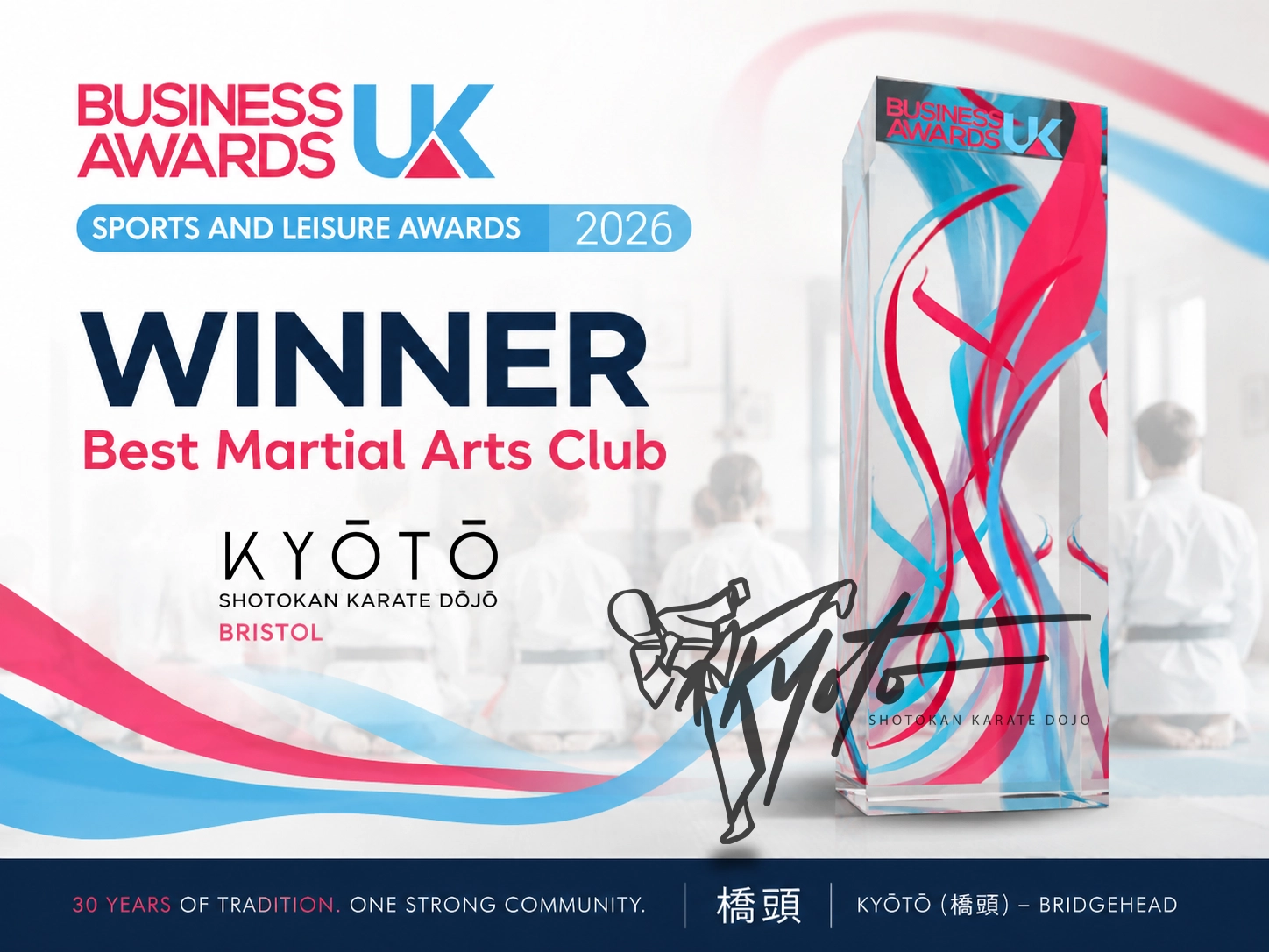 Kyoto Shotokan Karate Dojo - Bristol - Business Awards UK - Sports and Leisure Awards Kyoto Karate Bristol wins Sports and Leisure Award